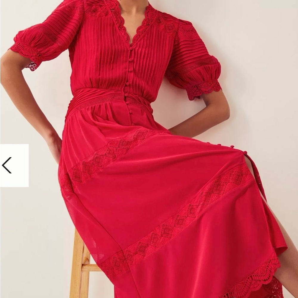 Monsoon Vibrant Red Midi Dress with Lace Insets